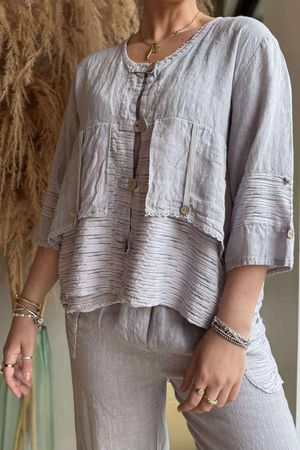 Made in Italy Benji Linen Wave Panel Jacket Dove